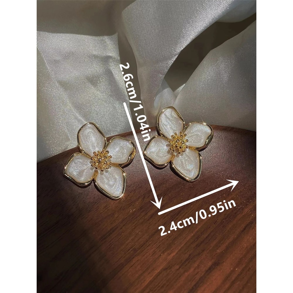 Vintage Hibiscus Flower Glaze Stud Earrings 4