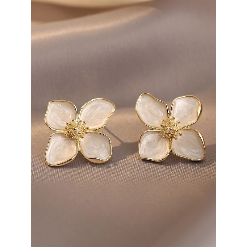 Vintage Hibiscus Flower Glaze Stud Earrings 6