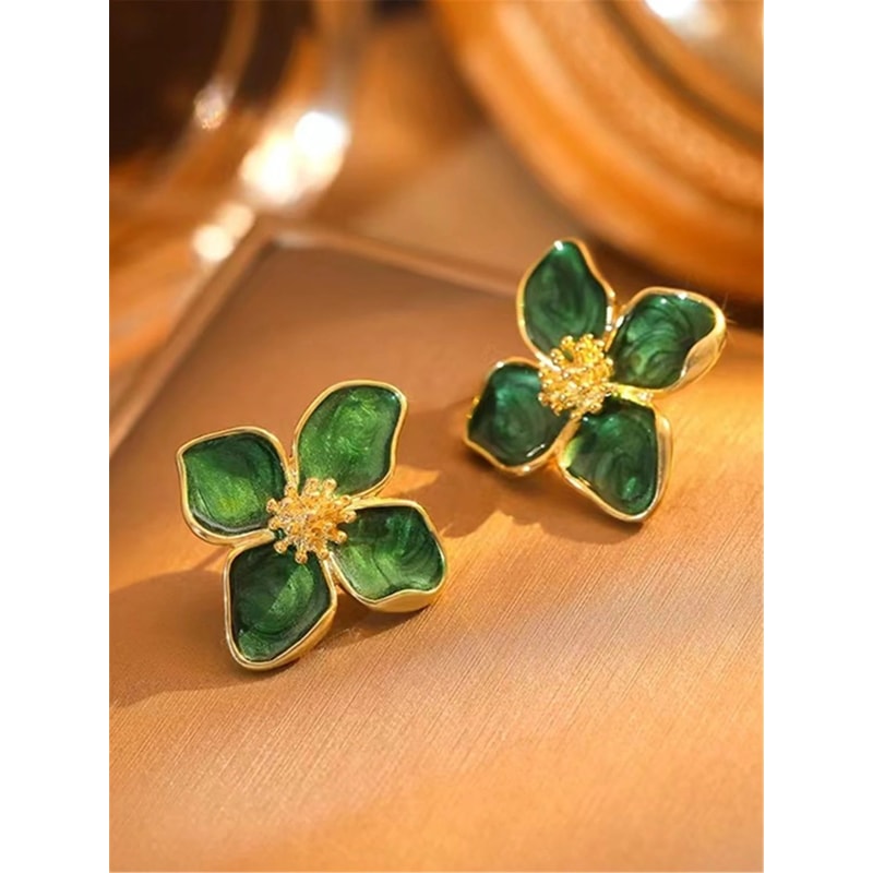 Vintage Hibiscus Flower Glaze Stud Earrings 7