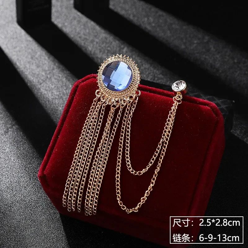 Luxury Rhinestone Tassel Brooch Pin For Men 10