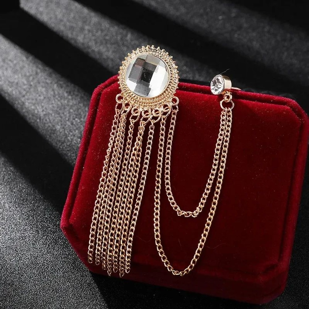 Luxury Rhinestone Tassel Brooch Pin For Men 16