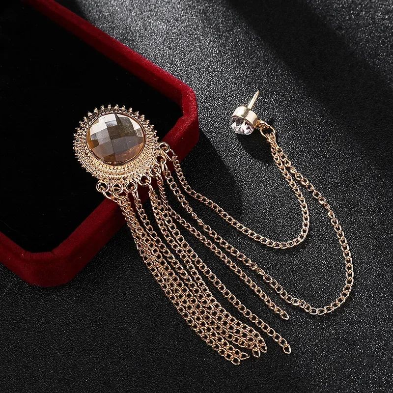Luxury Rhinestone Tassel Brooch Pin For Men 12