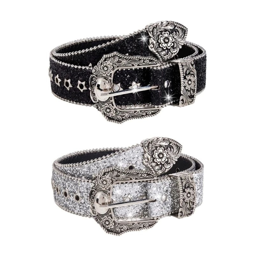 Glitter Sequined Waist Belt With Sparkling Buckle 0