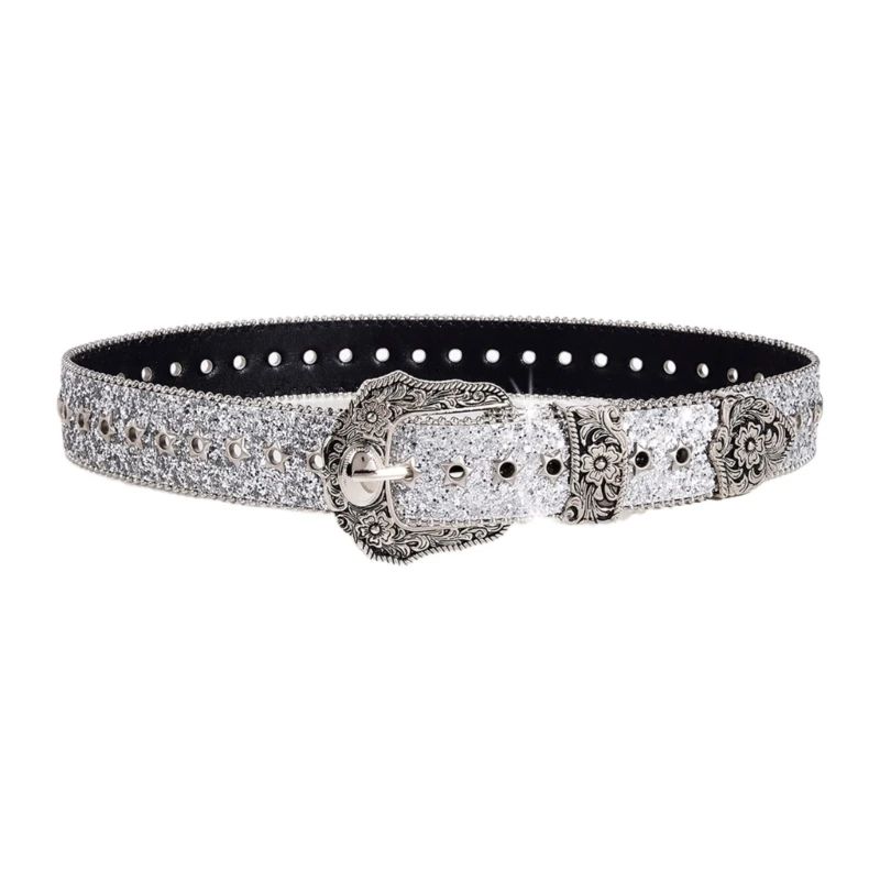 Glitter Sequined Waist Belt With Sparkling Buckle 1