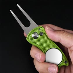 foldable golf divot repair tool with groove cleaner