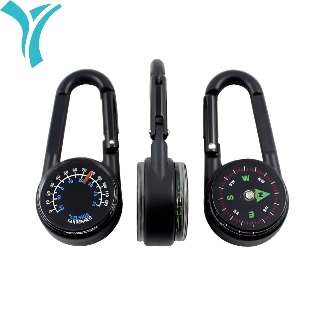 3 In 1 Mini Compass Thermometer Carabiner Keychain 0