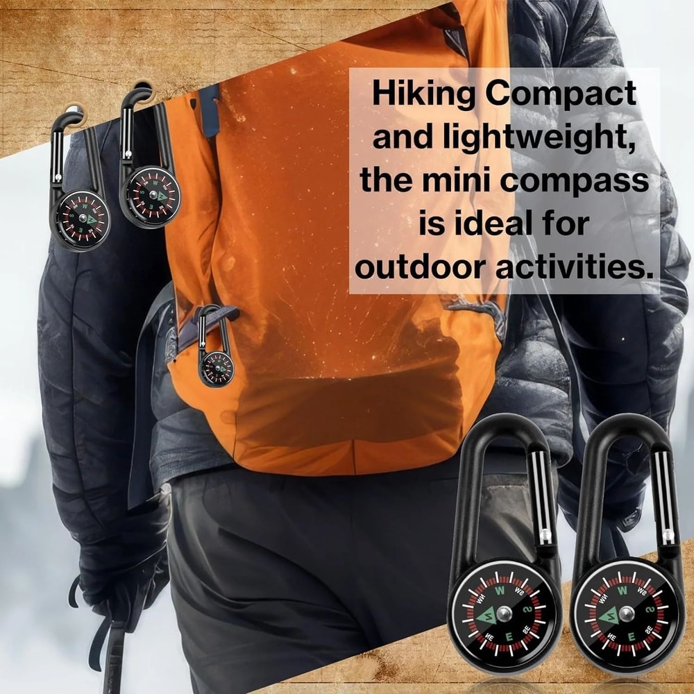 3 In 1 Mini Compass Thermometer Carabiner Keychain 6