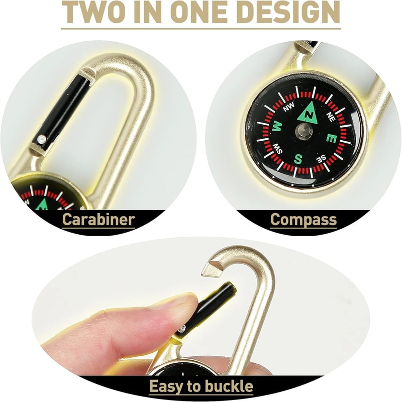 3 In 1 Mini Compass Thermometer Carabiner Keychain 7