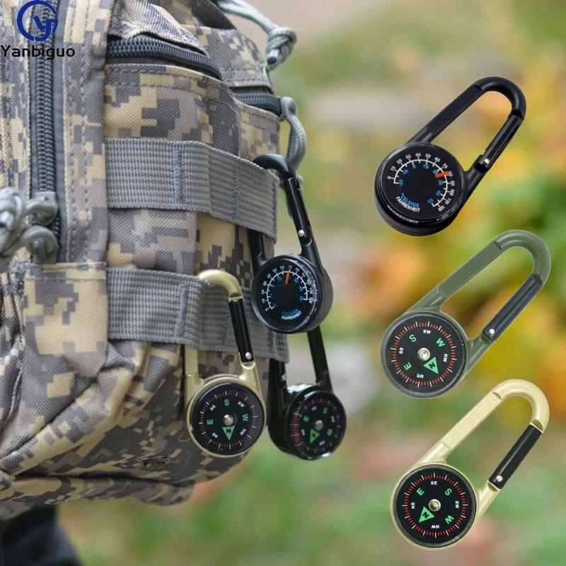 3 In 1 Mini Compass Thermometer Carabiner Keychain 12
