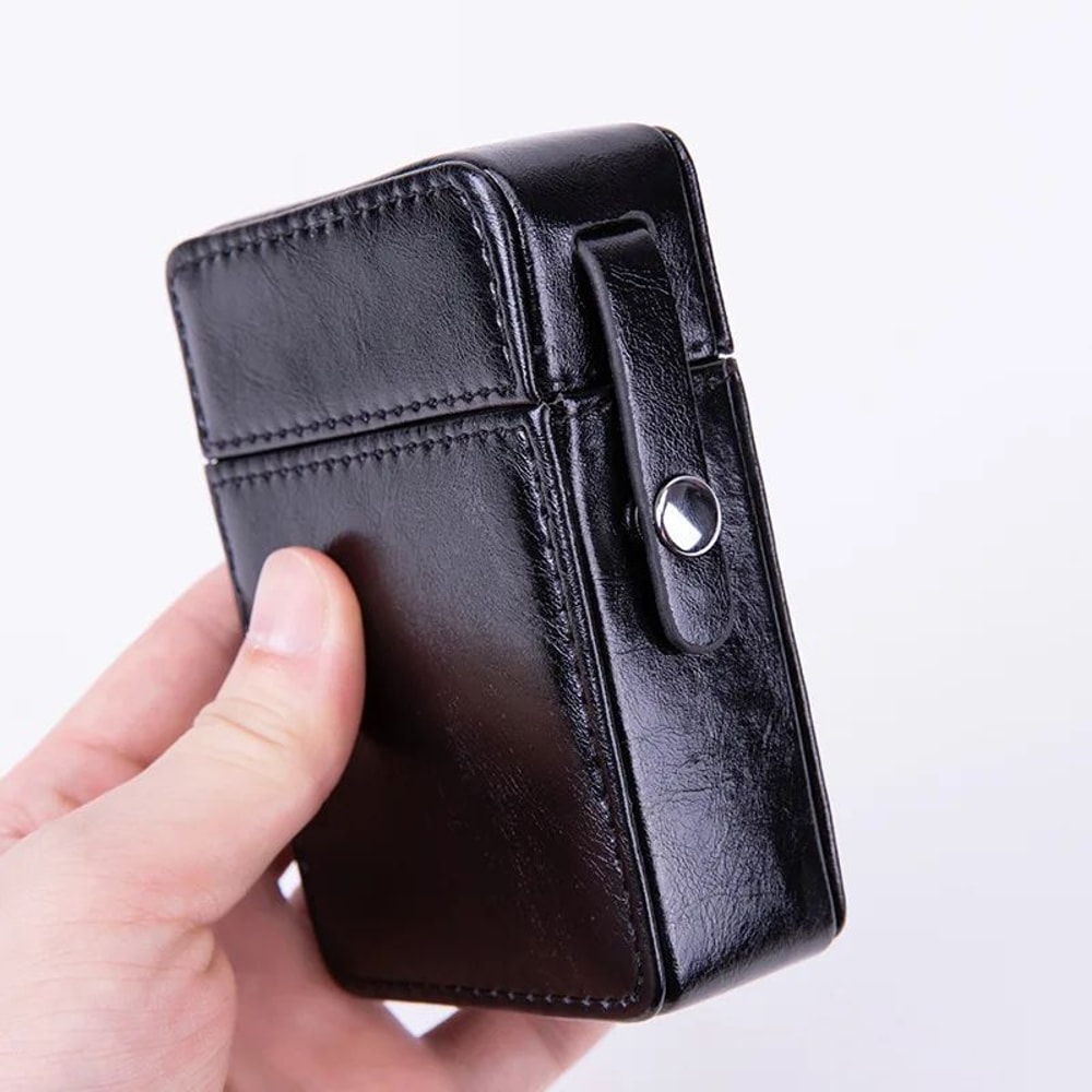 Portable Leather Cigarette Case Organizer With Lighter Holder 4