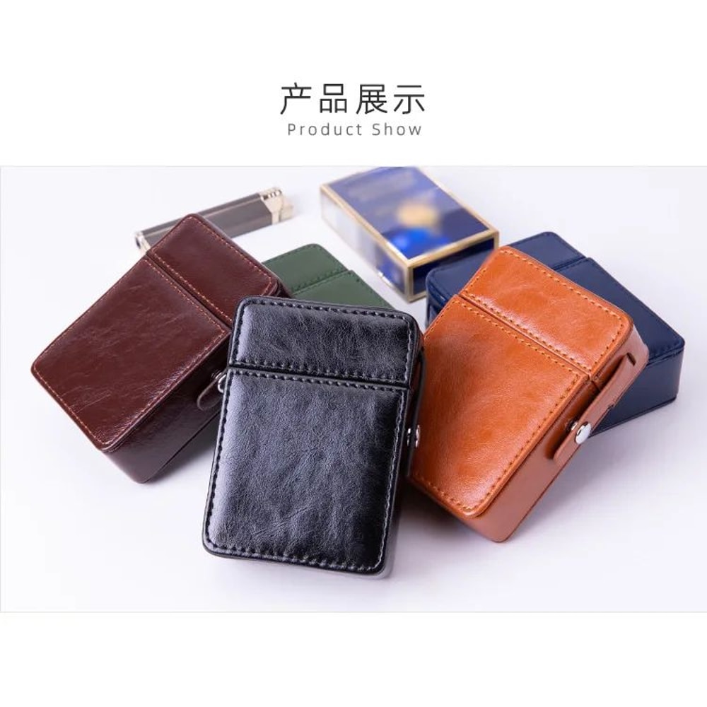 Portable Leather Cigarette Case Organizer With Lighter Holder 6