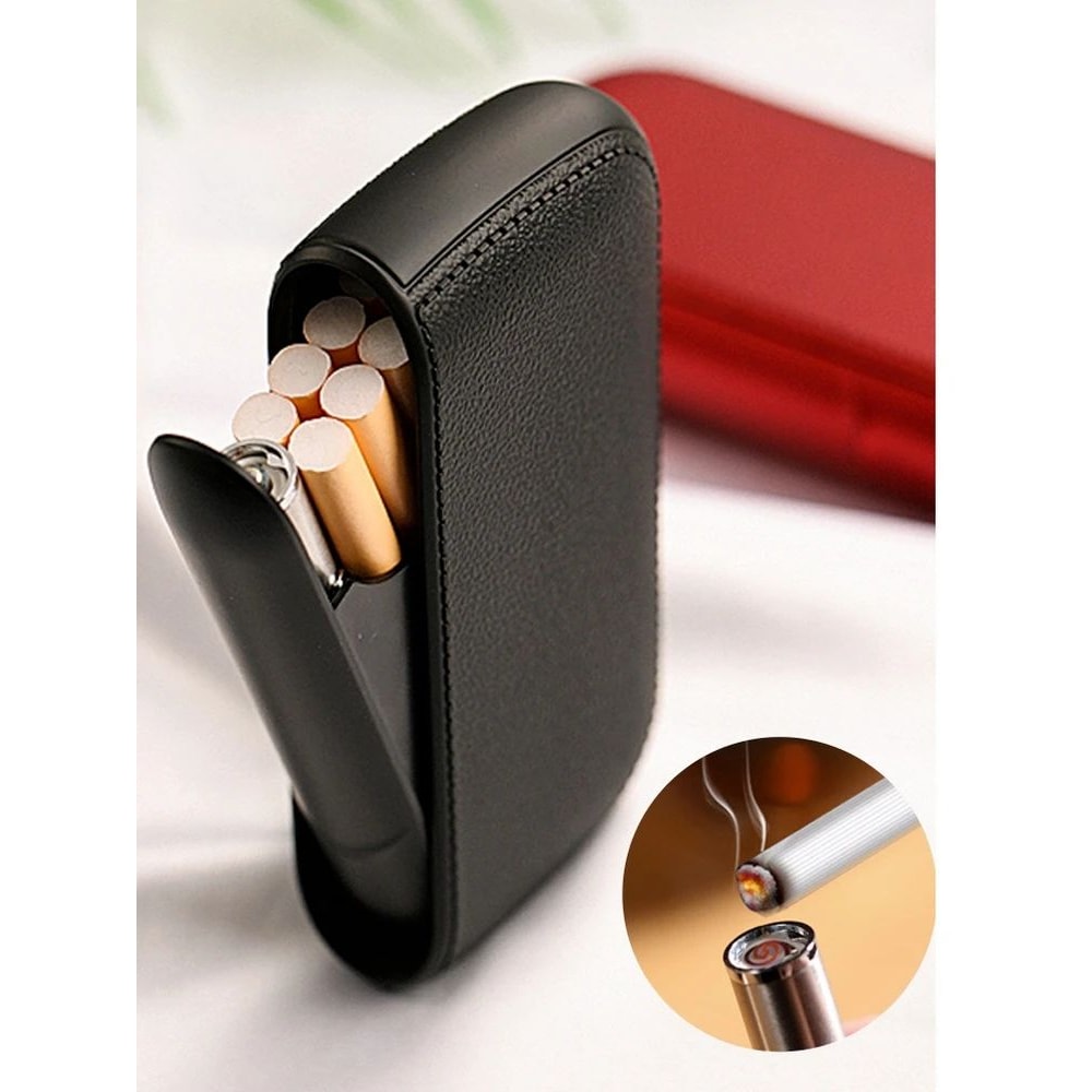 Leather Cigarette Case With USB Rechargeable Lighter 0