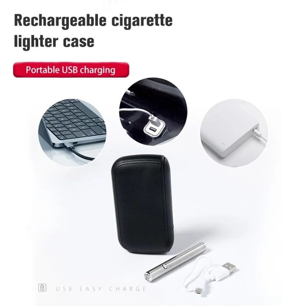 Leather Cigarette Case With USB Rechargeable Lighter 3