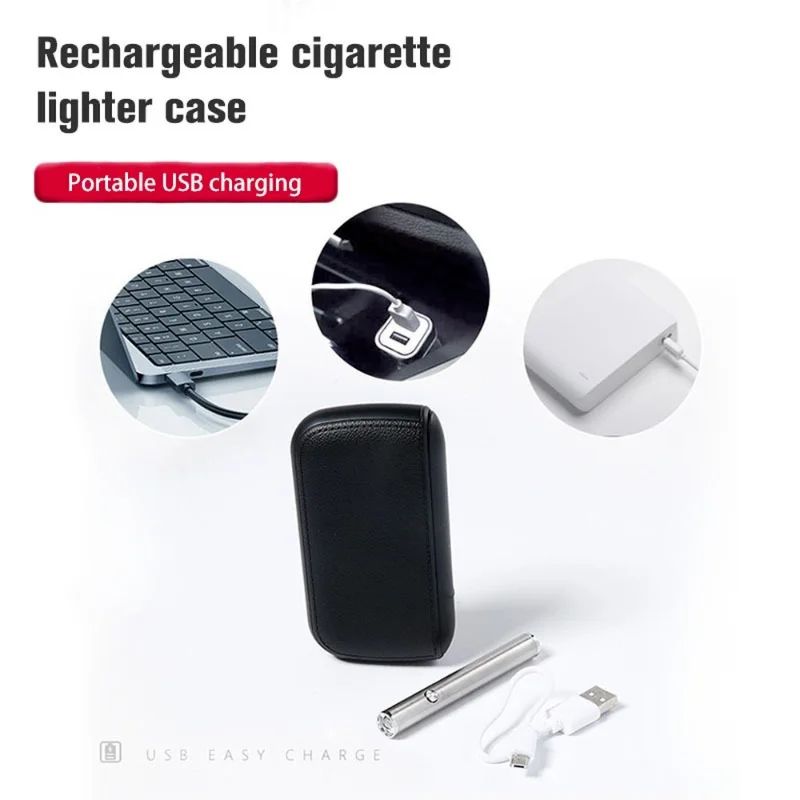 Leather Cigarette Case With USB Rechargeable Lighter 3