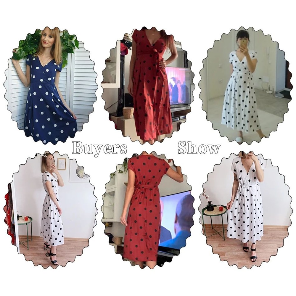 Women White Boho Polka Dot V Neck Summer Maxi Dress 2
