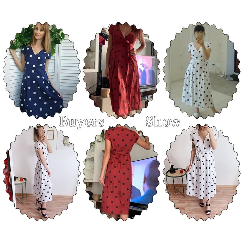 Women White Boho Polka Dot V Neck Summer Maxi Dress 2