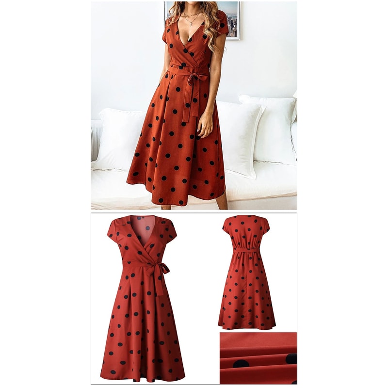 Women White Boho Polka Dot V Neck Summer Maxi Dress 5