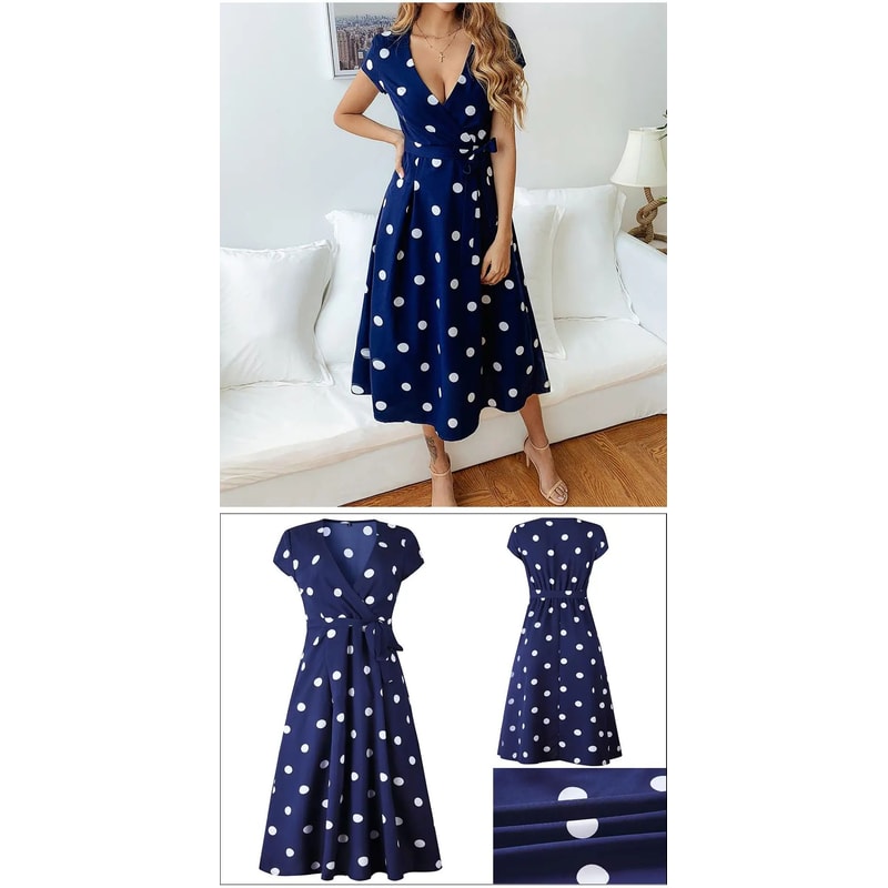 Women White Boho Polka Dot V Neck Summer Maxi Dress 6