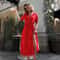 Women Red Polka Dot V Neck Casual Office Maxi Dress 1