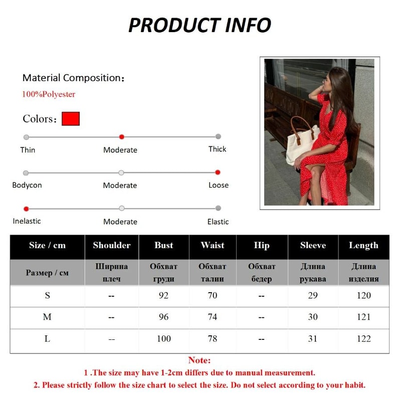 Women Red Polka Dot V Neck Casual Office Maxi Dress 6