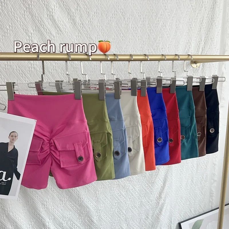Women High Waist Peach Butt Yoga Shorts With Pocket 2
