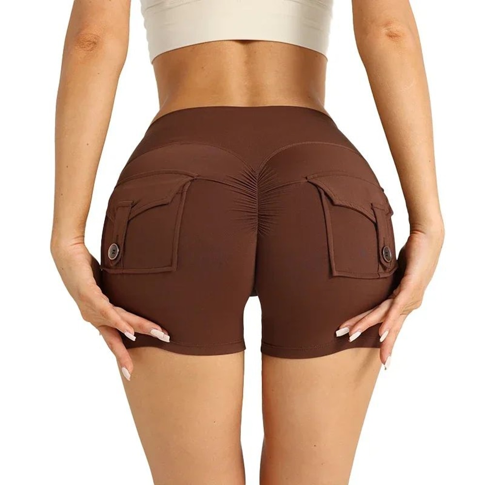Women High Waist Peach Butt Yoga Shorts With Pocket 5