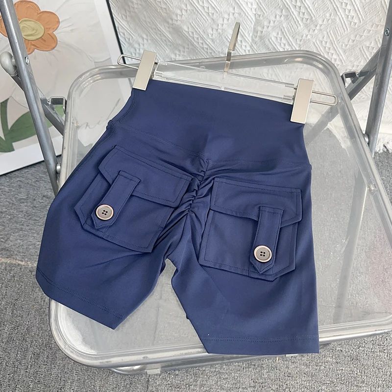 Women High Waist Peach Butt Yoga Shorts With Pocket 18