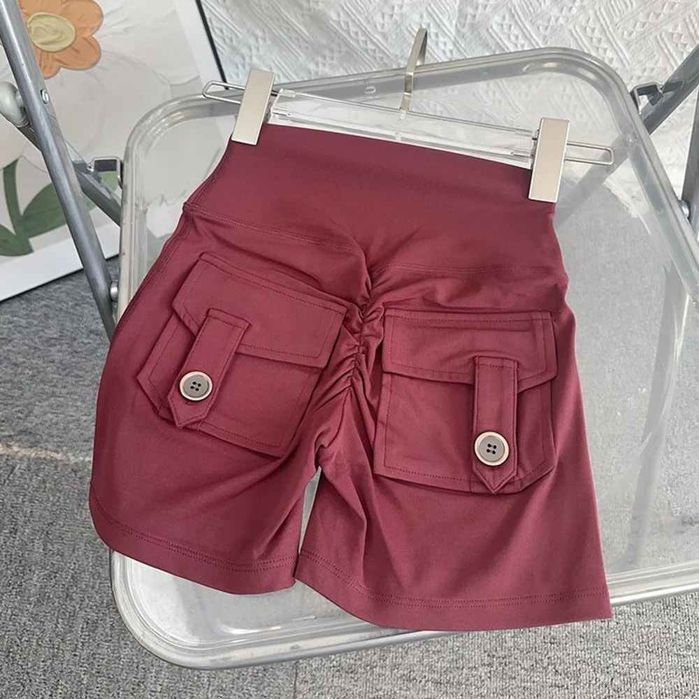 Women High Waist Peach Butt Yoga Shorts With Pocket 19