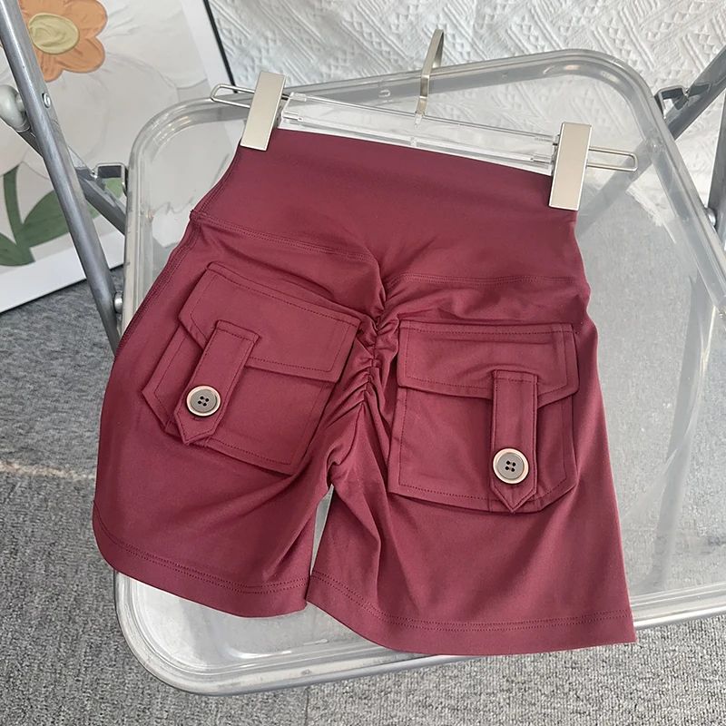 Women High Waist Peach Butt Yoga Shorts With Pocket 19