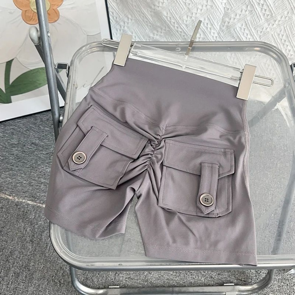 Women High Waist Peach Butt Yoga Shorts With Pocket 6