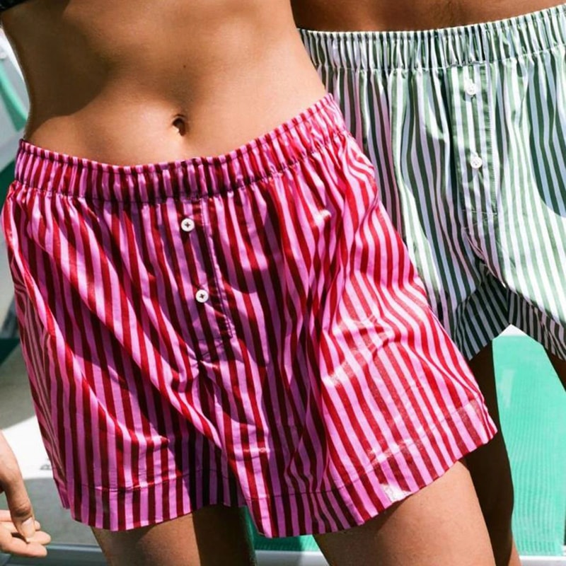 Women High Waist Vintage Striped Casual Summer Shorts 1