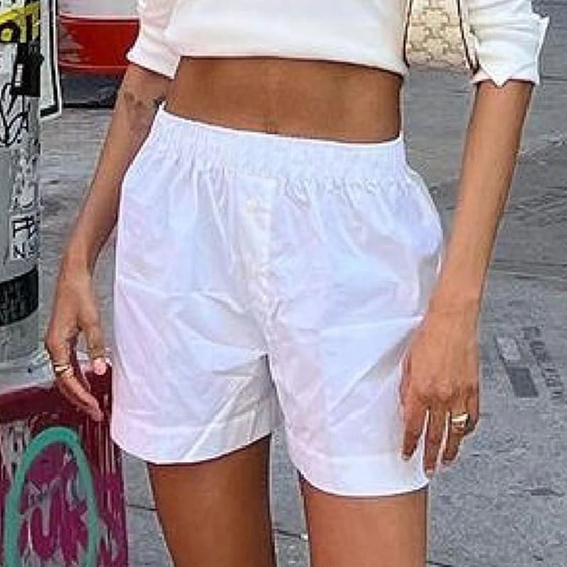 Women High Waist Vintage Striped Casual Summer Shorts 4