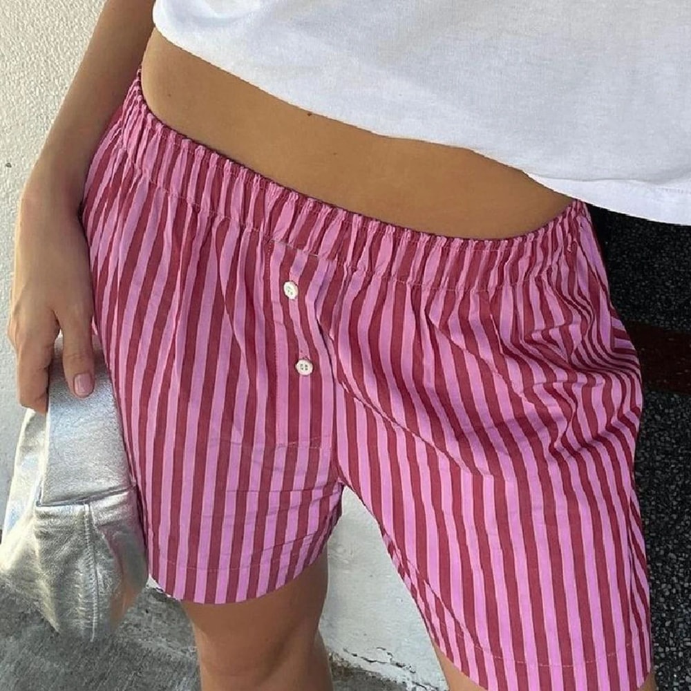 Women High Waist Vintage Striped Casual Summer Shorts 9