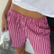 Women High Waist Vintage Striped Casual Summer Shorts 9