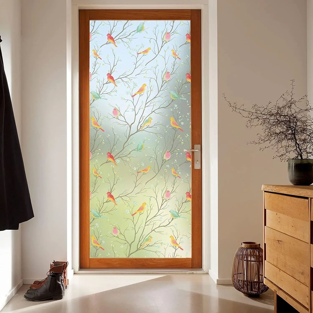 Frosted Privacy Window Film With Bird Decorative Decals 2