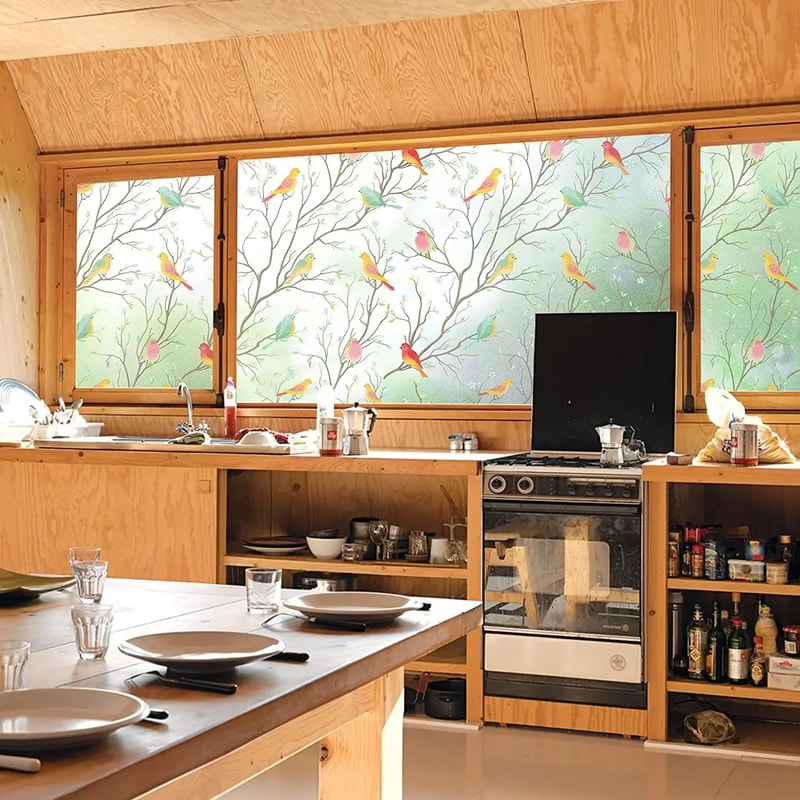 Frosted Privacy Window Film With Bird Decorative Decals 3