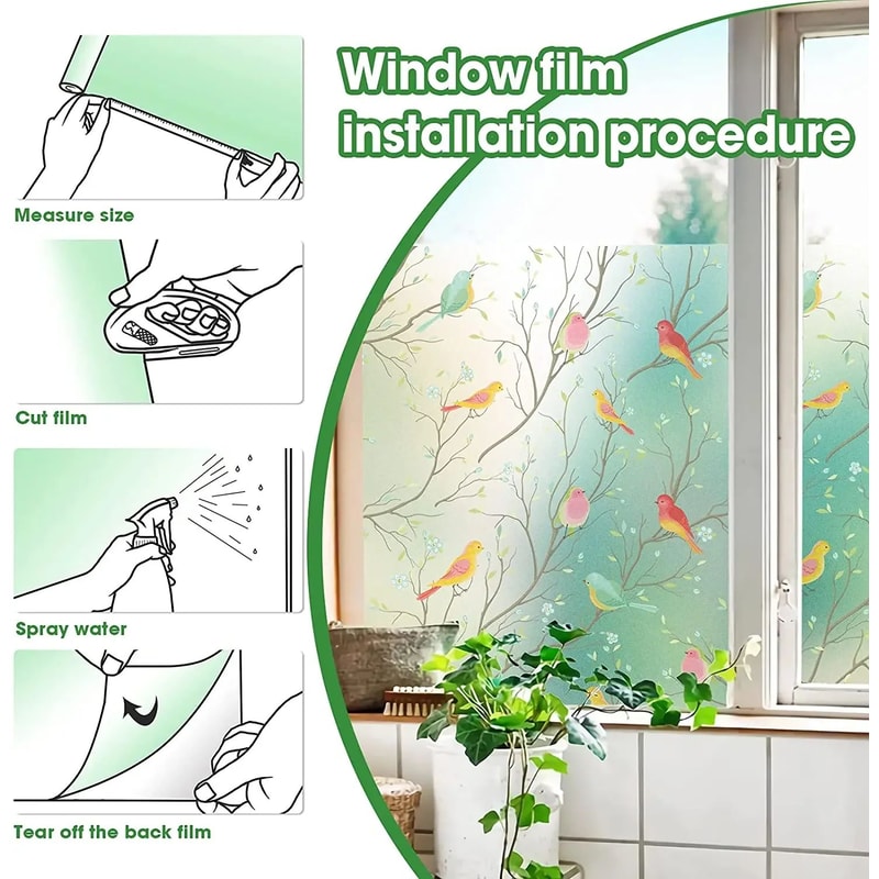 Frosted Privacy Window Film With Bird Decorative Decals 5