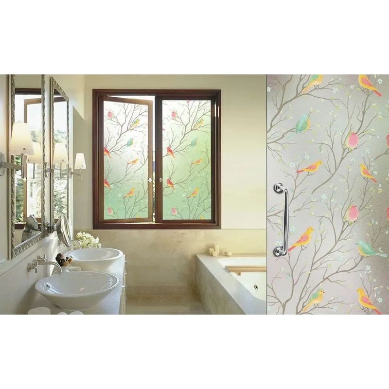 Frosted Privacy Window Film With Bird Decorative Decals 8