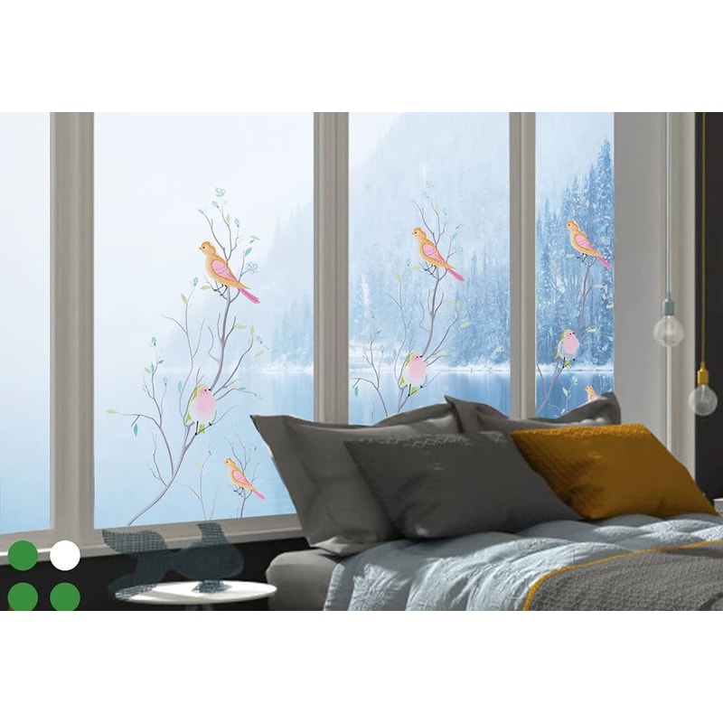 Frosted Privacy Window Film With Bird Decorative Decals 9