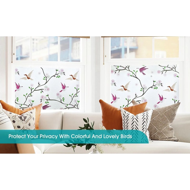 Frosted Privacy Window Film With Bird Decorative Decals 13