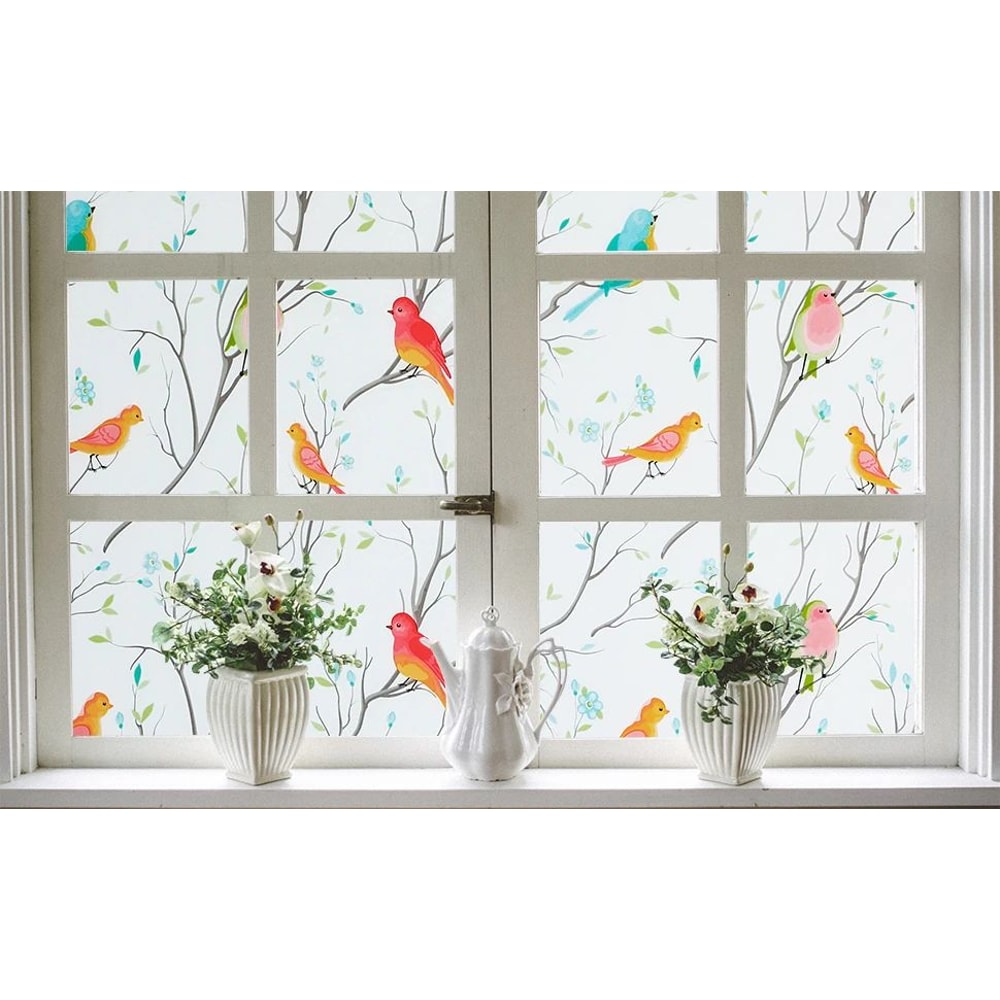 Frosted Privacy Window Film With Bird Decorative Decals 14