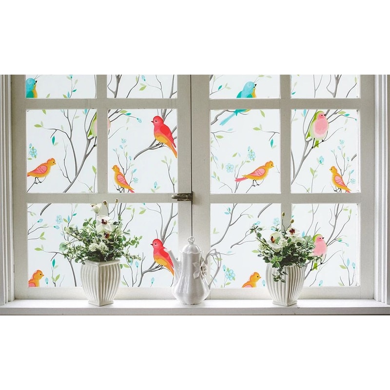 Frosted Privacy Window Film With Bird Decorative Decals 14