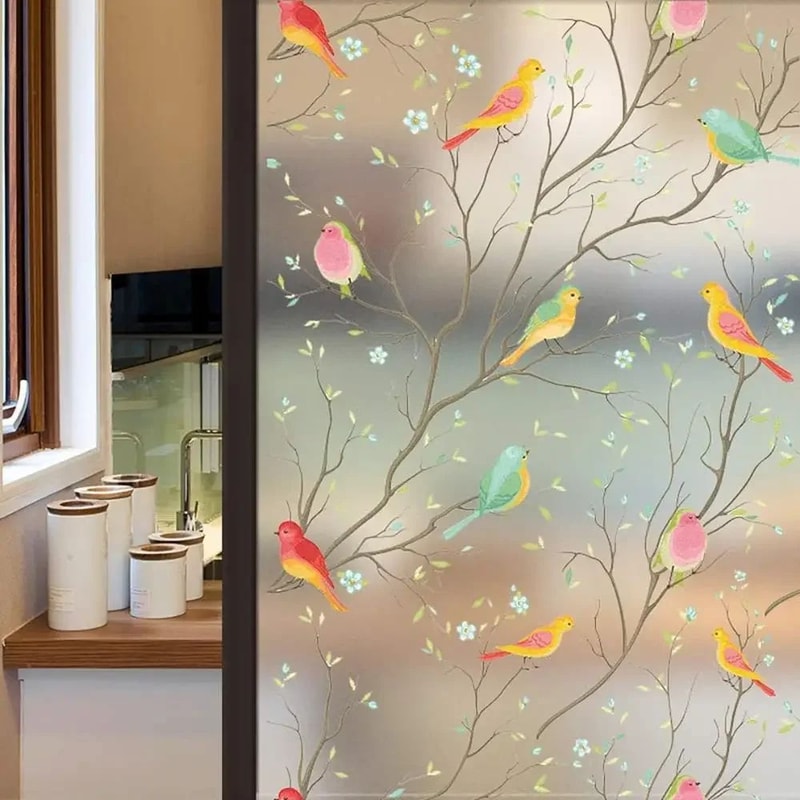 Frosted Privacy Window Film With Bird Decorative Decals 19