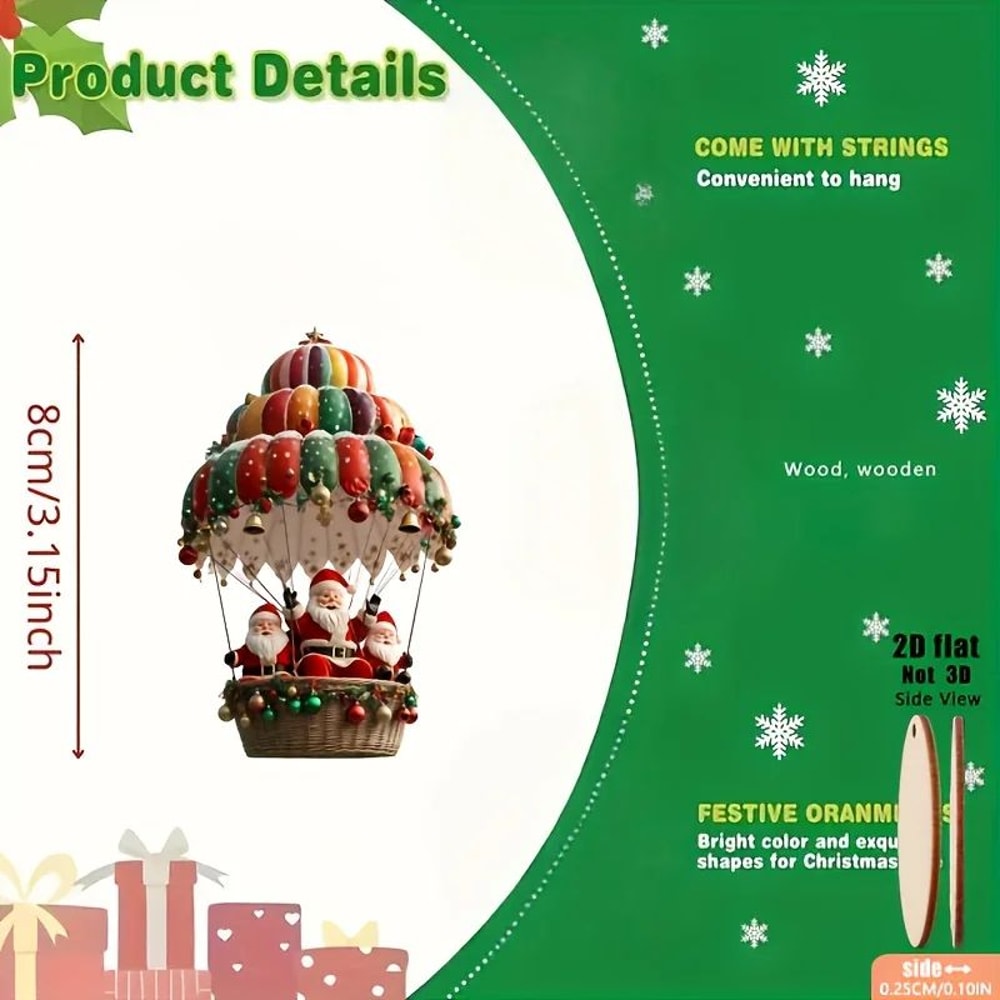 12pcs Wooden Santa Hot Air Balloon Christmas Tree Ornaments 1