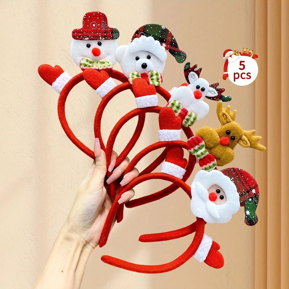 5pcs Christmas Santa Snowman Reindeer Party Headbands 4