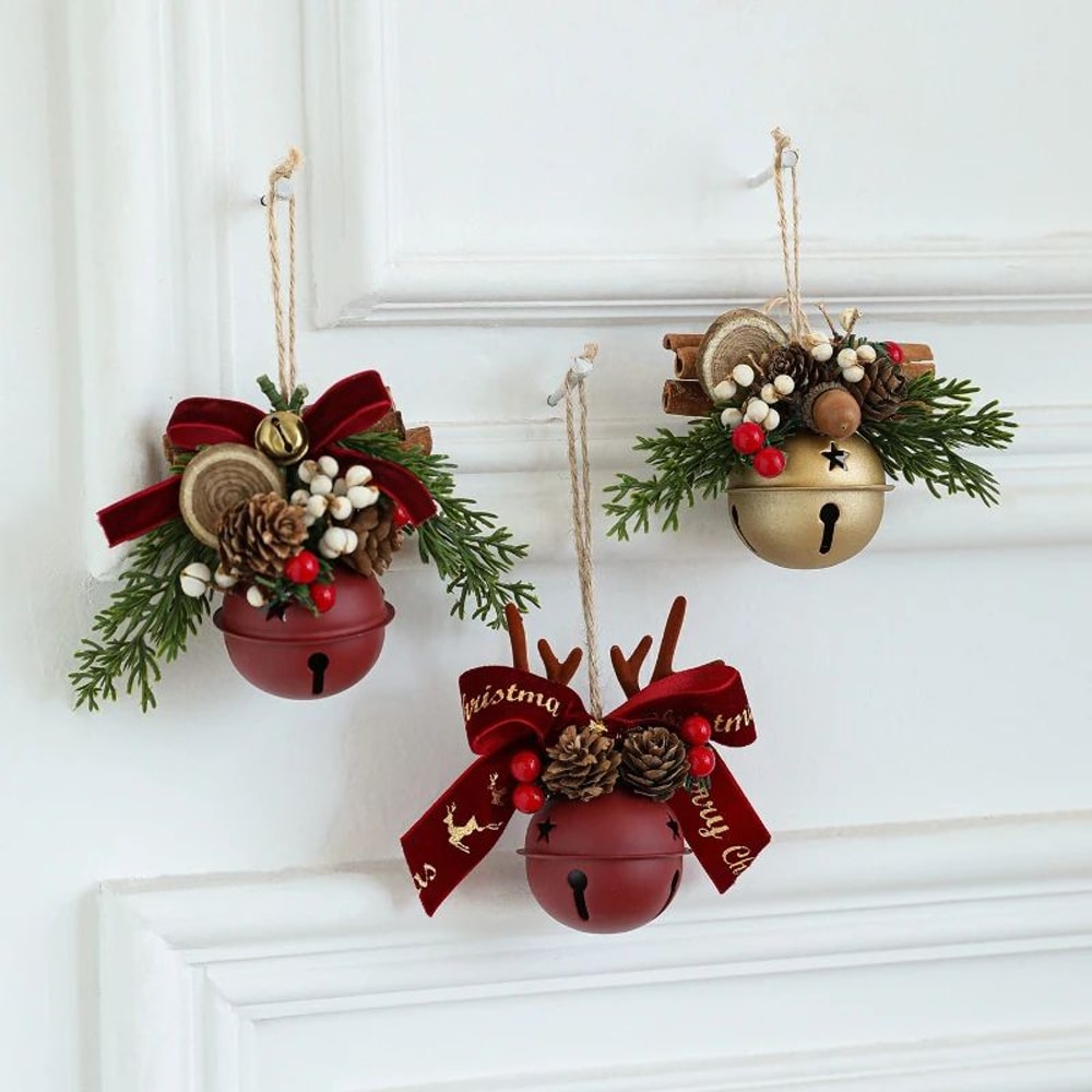 Christmas Bell Antlers Pinecone Hanging Ornament Decor 3