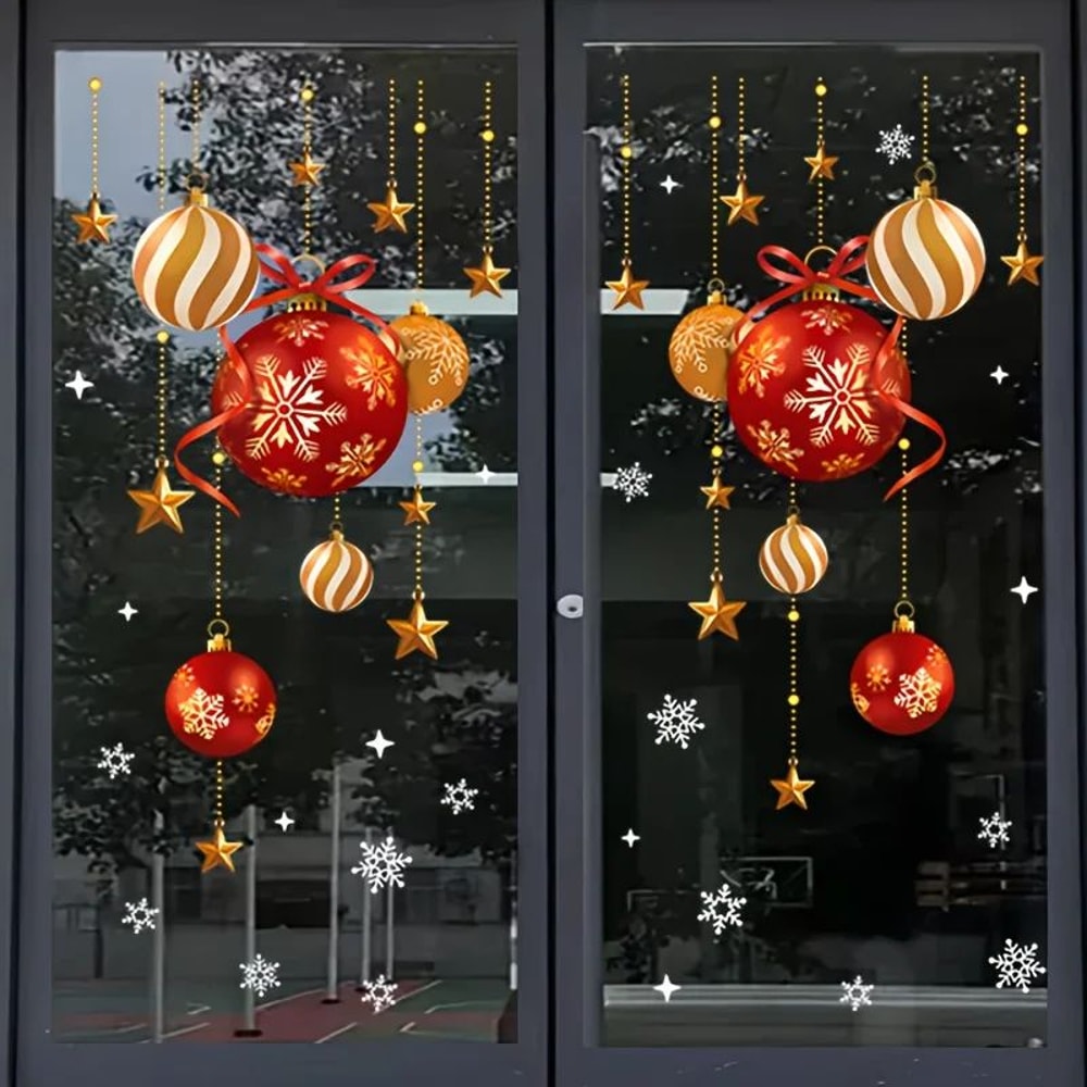 Christmas Window Stickers Snowflakes Balls Stars Decor 0
