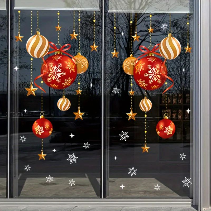 Christmas Window Stickers Snowflakes Balls Stars Decor 3