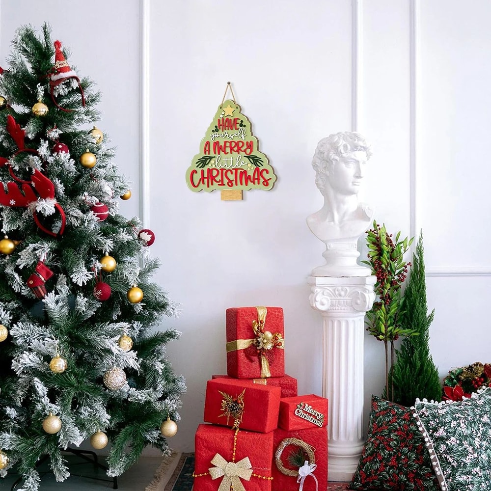 Rustic Wooden Christmas Bell Tree Hanging Ornament 3