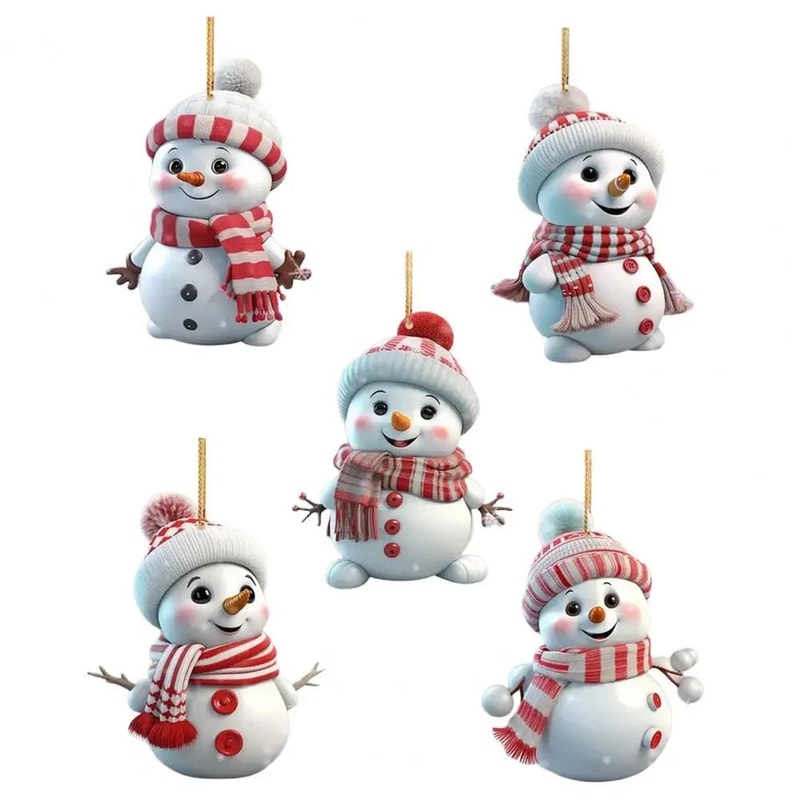 5pcs Acrylic Snowman Christmas Tree Hanging Ornaments 9